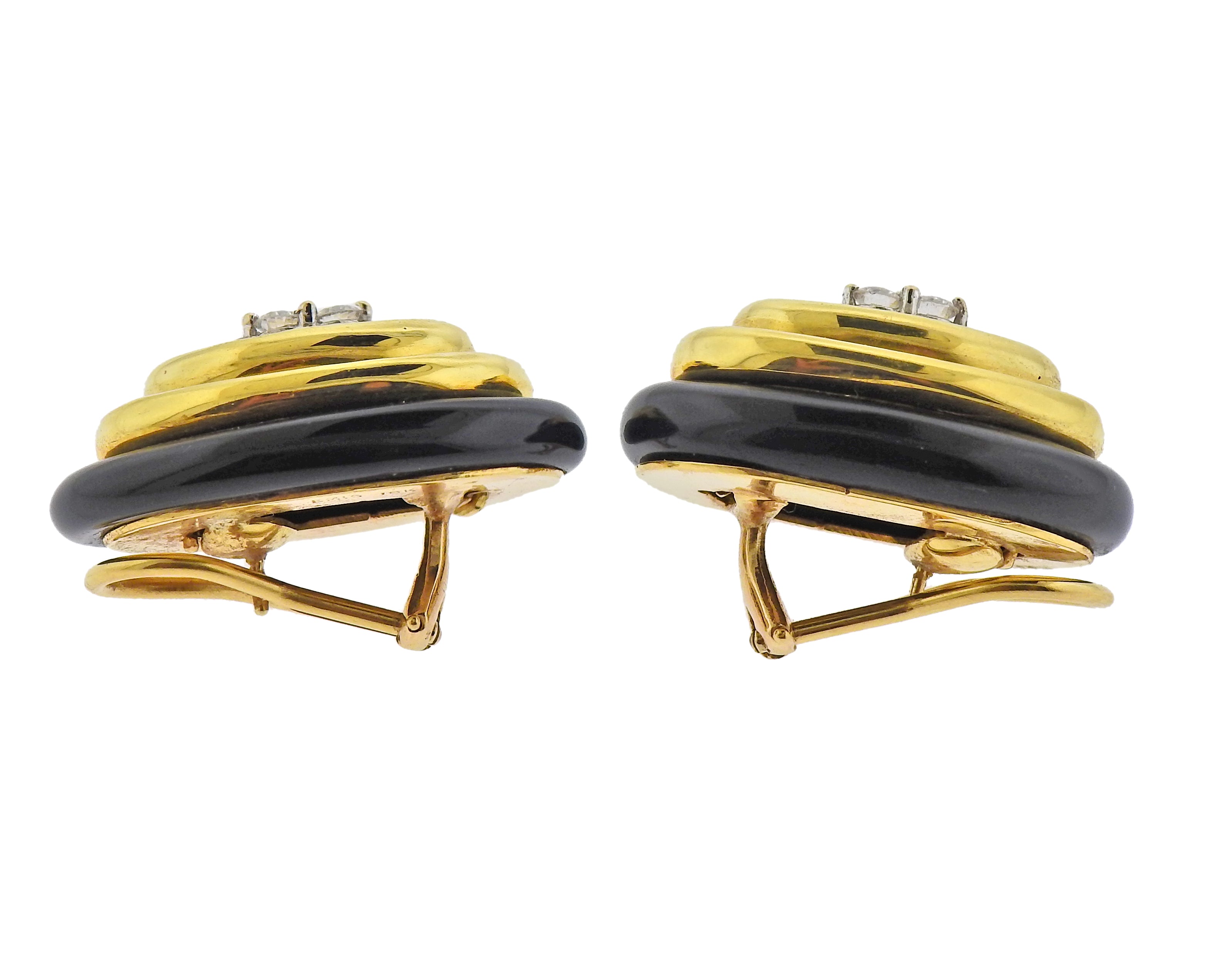 Emis Gold Onyx Diamond Earrings - Oak Gem