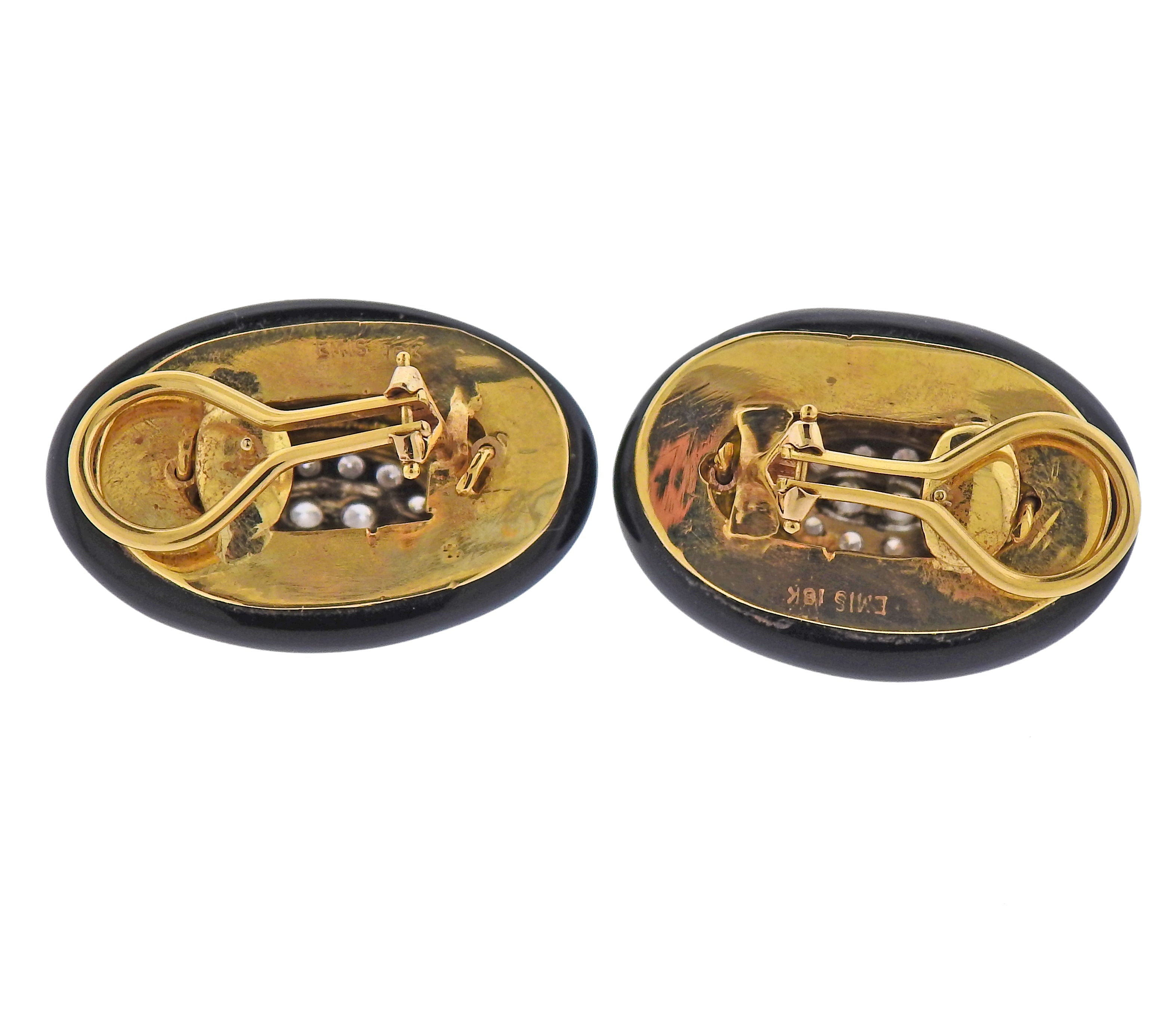 Emis Gold Onyx Diamond Earrings - Oak Gem