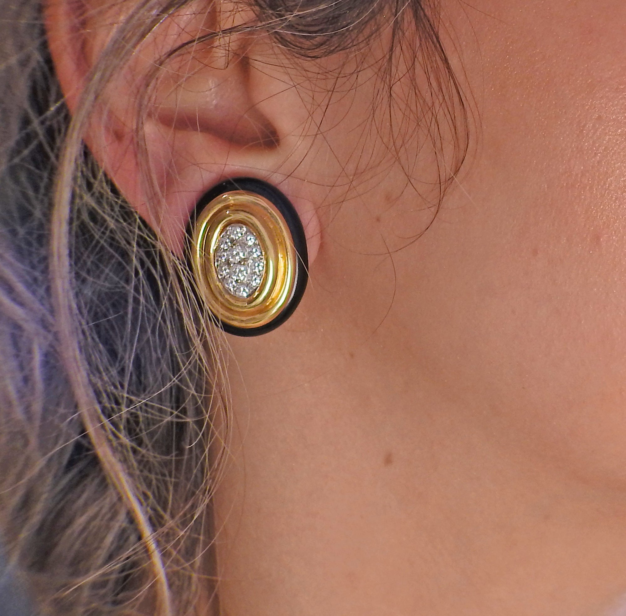 Emis Gold Onyx Diamond Earrings - Oak Gem
