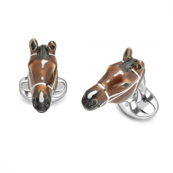 Deakin & Francis Enamel Silver Horse Head Cufflinks - Oak Gem