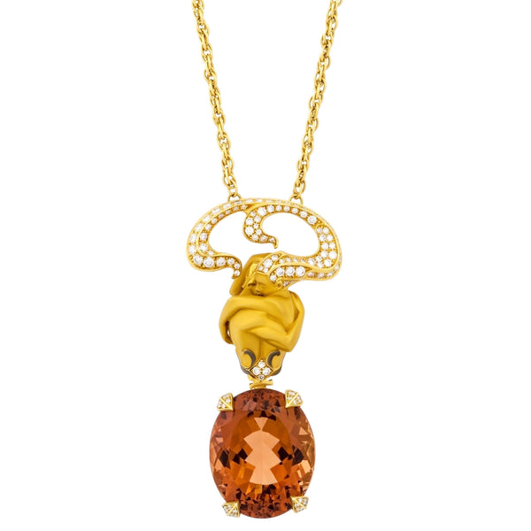 Magerit Versalles Couple Special Gold Diamond Orange Tourmaline Pendant Necklace - Oak Gem