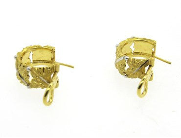 Buccellati Foglie Quadre Leaf Motif 18k Gold Hoop Earrings - Oakgem.com