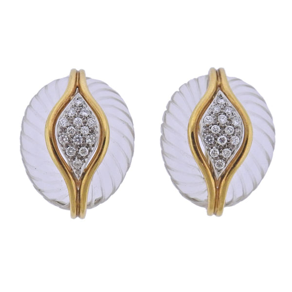 Carved Crystal Diamond Gold Earrings