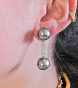 Assael Tahitian South Sea Pearl Diamond Gold Long Drop Earrings - Oak Gem