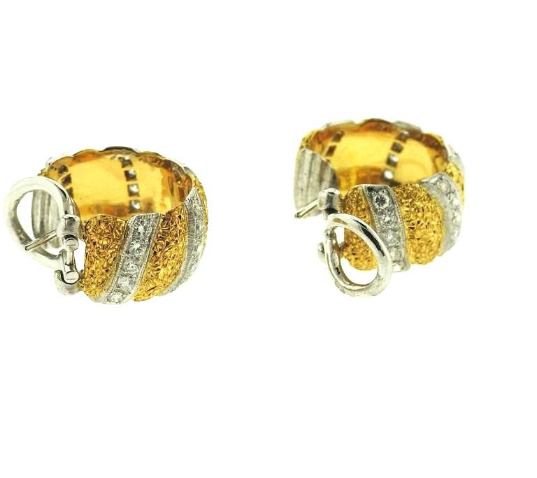 Buccellati Gold Diamond Hoop Earrings - Oakgem.com