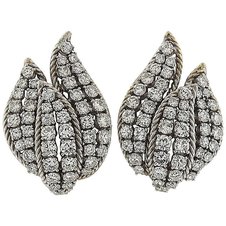 Impressive 1950s Diamond Gold Earrings - Oakgem.com