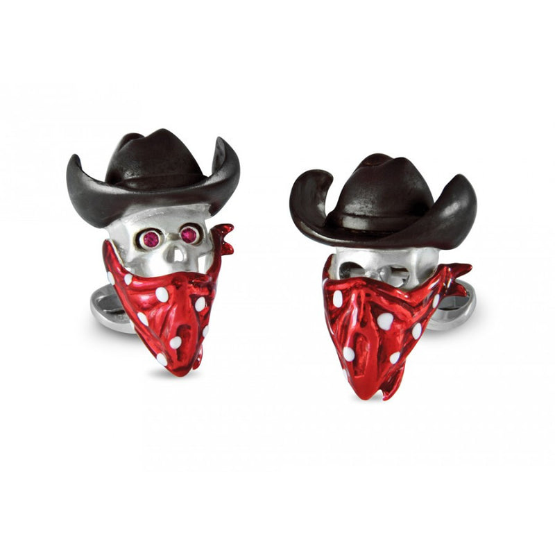 Deakin & Francis Sterling Silver Cowboy Ruby Skull Cufflinks - Oakgem.com