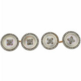 Art Deco 14k Gold Diamond Mother of Pearl Button Cufflinks - Oakgem.com