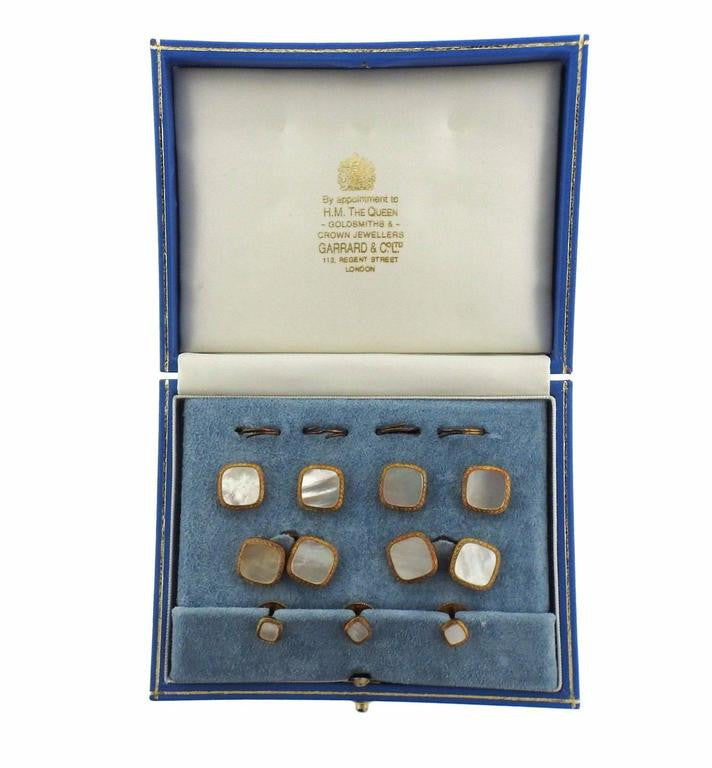 Garrard MOP and Onyx Gold Cufflink Button Stud Sets - Oak Gem