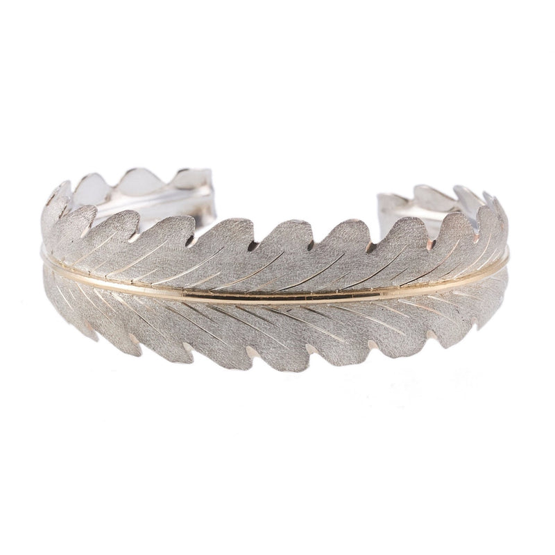 Buccellati Leaf 18k Gold Silver Cuff Bracelet