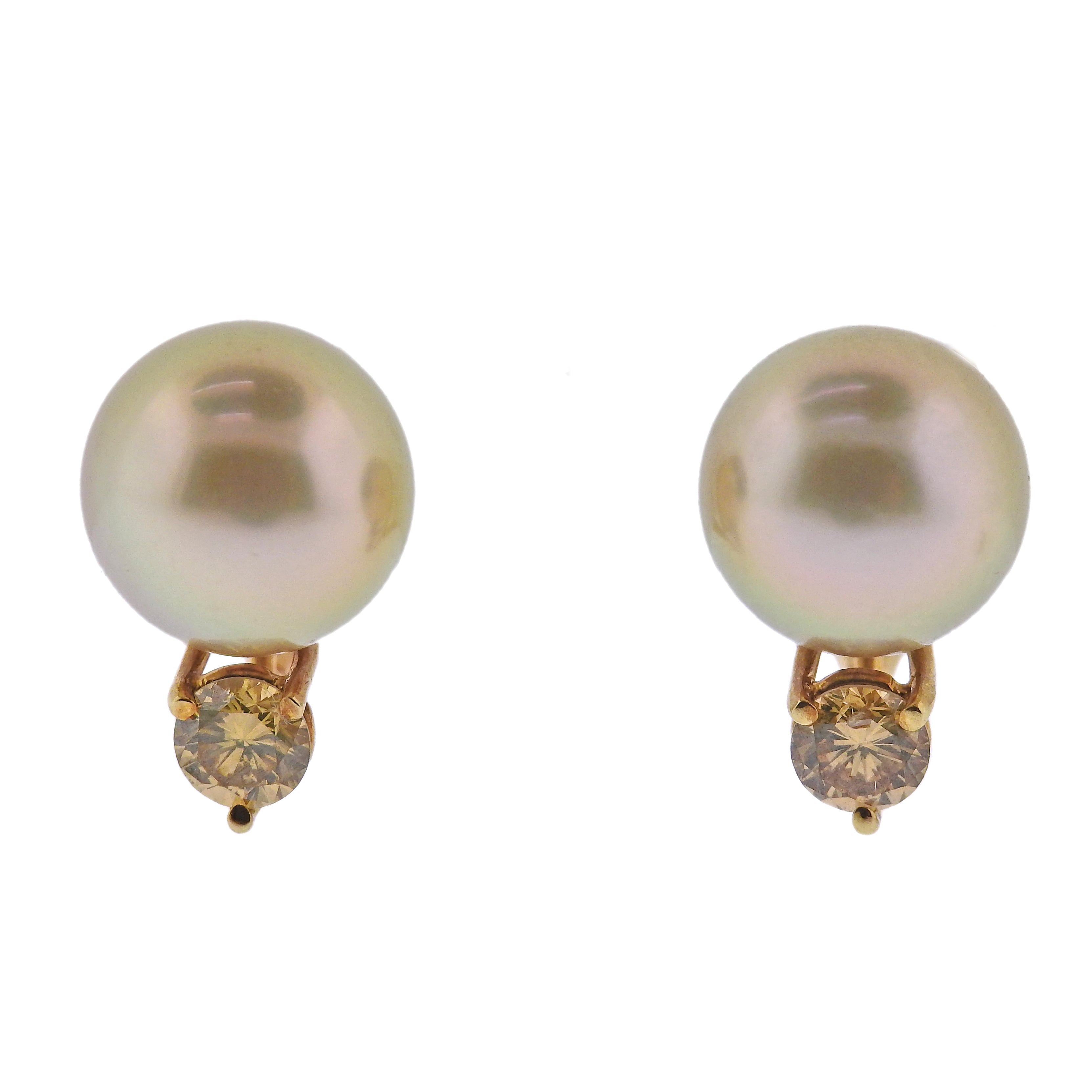 Champagne Pearl Fancy Diamond Gold Earrings