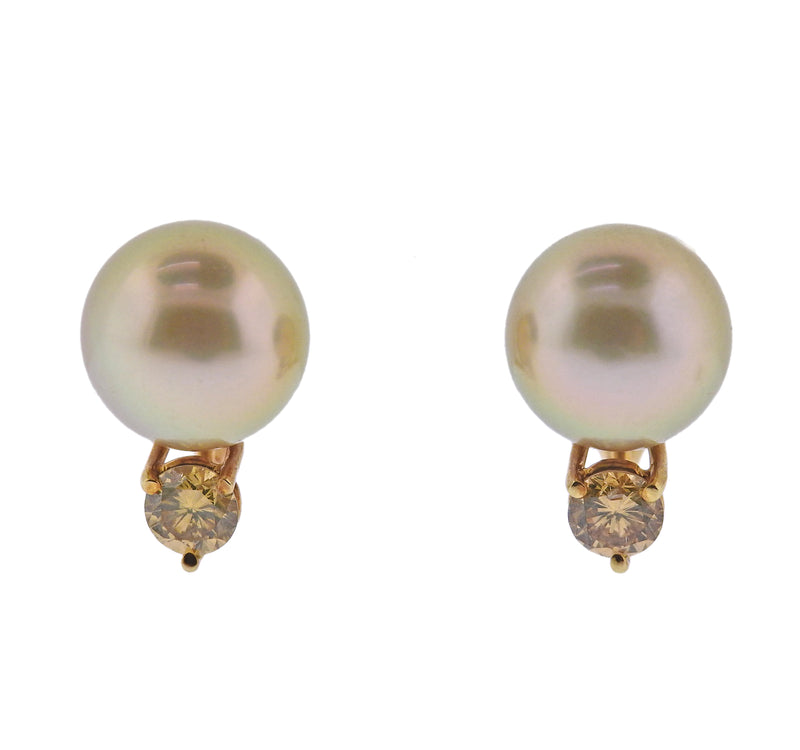 Champagne Pearl Fancy Diamond Gold Earrings