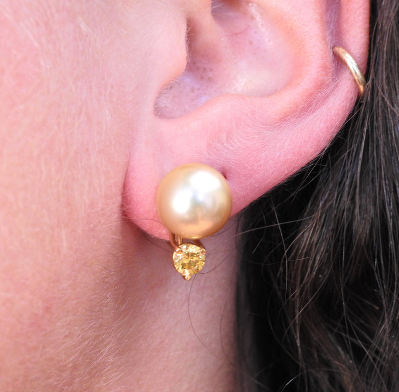 Champagne Pearl Fancy Diamond Gold Earrings