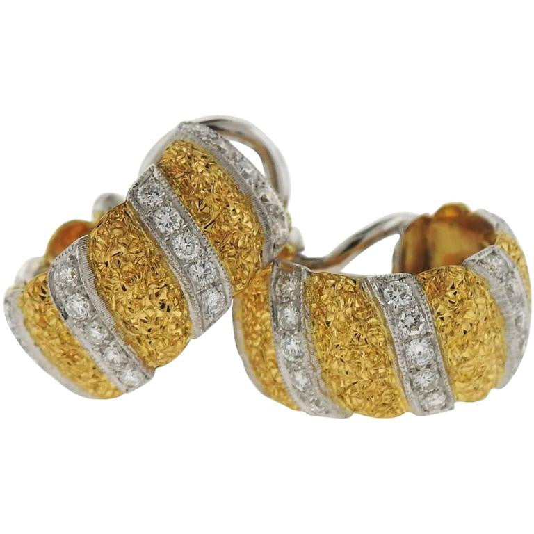 Buccellati Gold Diamond Hoop Earrings - Oakgem.com