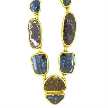 New Gurhan Quilpie 24K Gold 175ct Boulder Opal Necklace - Oak Gem