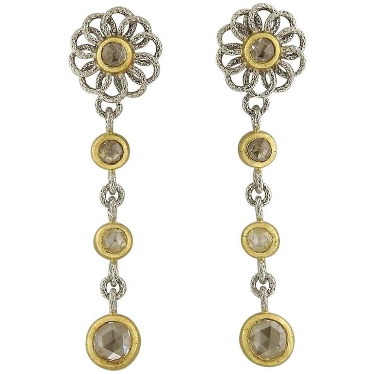 Buccellati Diamond Gold Flower Drop Earrings - Oakgem.com
