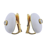David Webb White Enamel Diamond Gold Earrings
