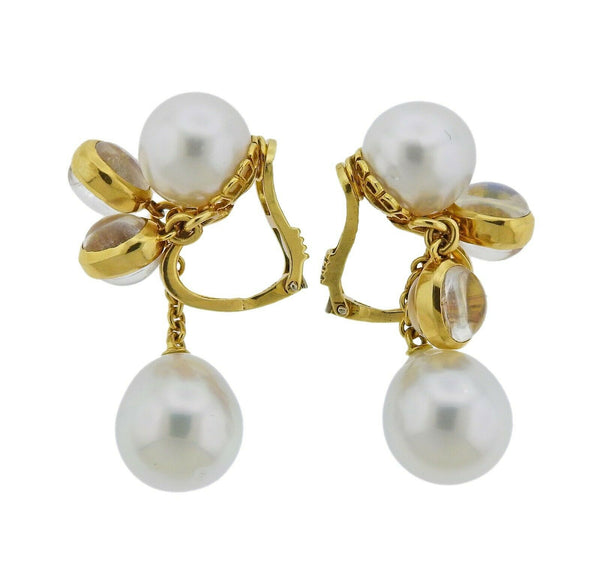 Assael Prince Dimitri South Sea Pearl Moonstone Gold Drop Earrings - Oak Gem