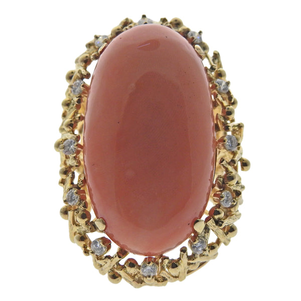 1970s Gold Diamond Coral Cocktail Ring