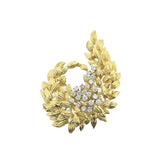 1960s Gold Diamond Leaf Motif Brooch Earrings Set