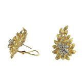 1960s Gold Diamond Leaf Motif Brooch Earrings Set