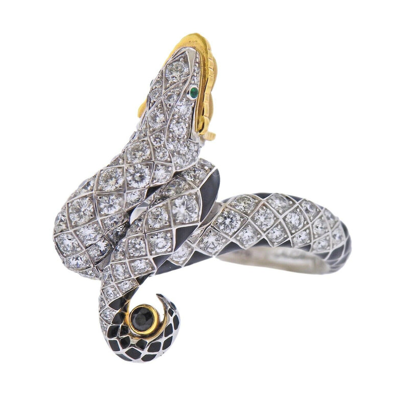 Lalique Serpent Gold Diamond Onyx Ring - Oak Gem
