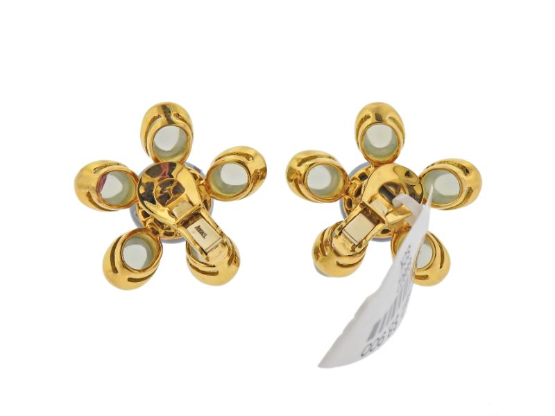 Assael Tahitian South Sea Pearl Moonstone Gold Flower Earrings - Oak Gem