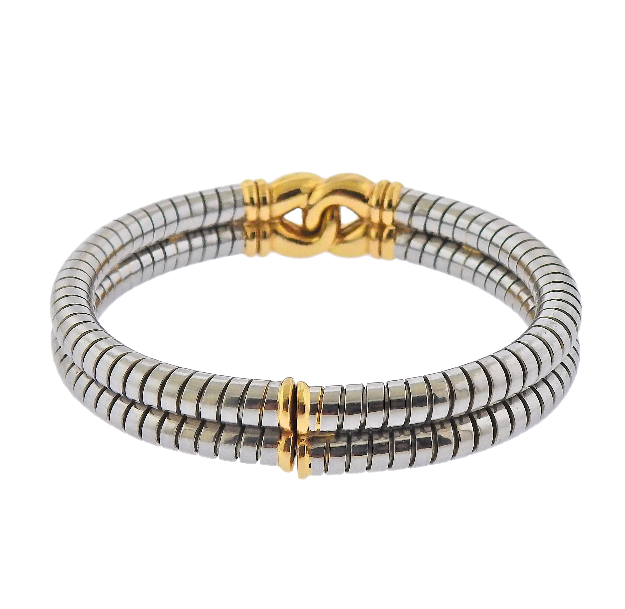 Bvlgari Bulgari Tubogas Gold Steel Cuff Bracelet - Oak Gem
