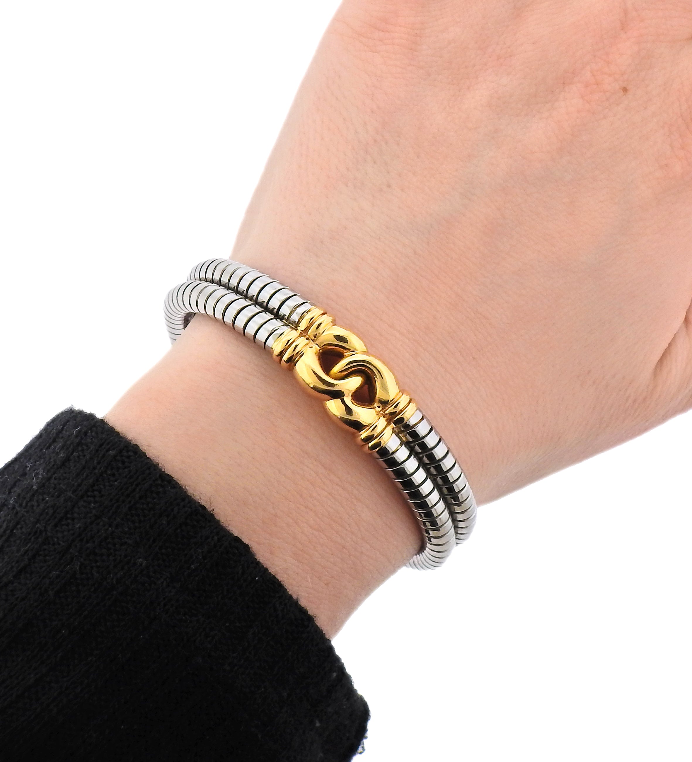 Bvlgari Bulgari Tubogas Gold Steel Cuff Bracelet - Oak Gem