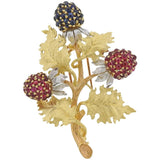 Buccellati Ruby Sapphire Tri Color Gold Brooch Pin - Oak Gem