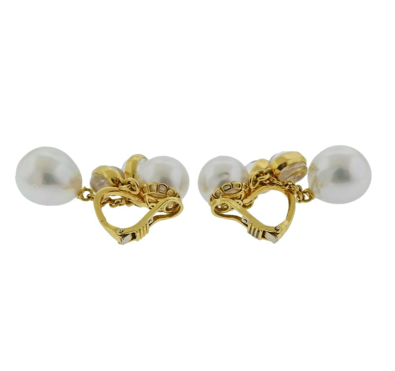 Assael Prince Dimitri South Sea Pearl Moonstone Gold Drop Earrings - Oak Gem