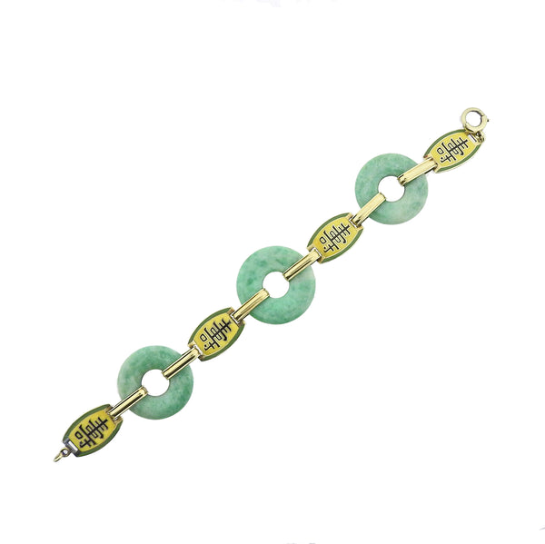 Art Deco Gold Jade Enamel Bracelet
