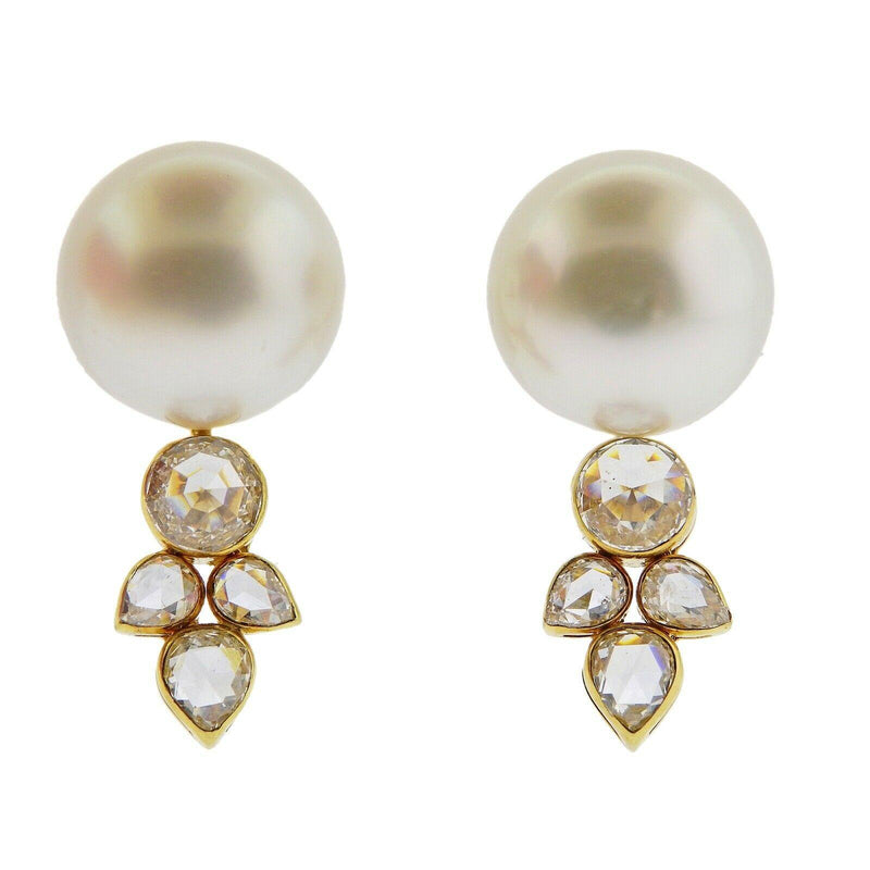 Assael Prince Dimitri Diamond South Sea Pearl Gold Earrings - Oak Gem