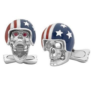 Deakin & Francis Ruby Silver American Helmet Biker Skull Cufflinks - Oak Gem