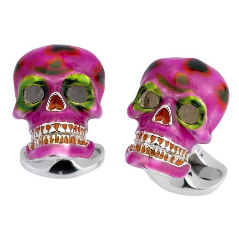 Deakin & Francis Mexican Skull Pink Enamel Silver Cufflinks - Oak Gem