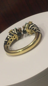 Roberto Legnazzi Diamond Enamel Tiger's Head Gold Bracelet