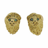 Tiffany & Co 18k Gold Emerald Lion Head Cufflinks - Oak Gem