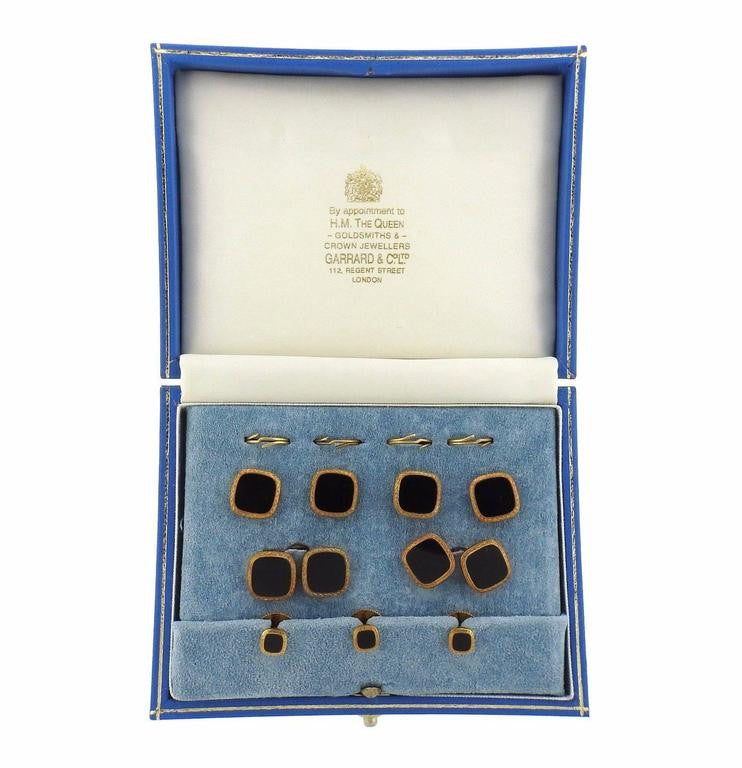 Garrard MOP and Onyx Gold Cufflink Button Stud Sets - Oak Gem