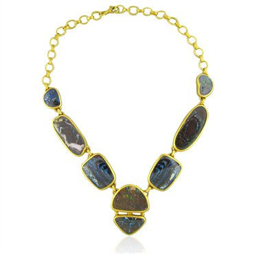 New Gurhan Quilpie 24K Gold 175ct Boulder Opal Necklace - Oak Gem