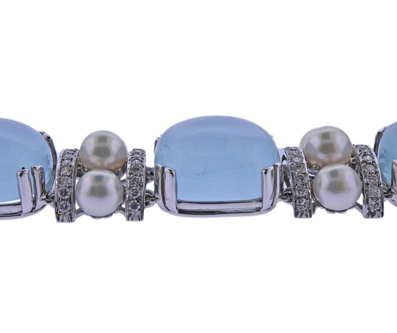 Seaman Schepps Gold Pearl Diamond Aquamarine Bracelet - Oak Gem