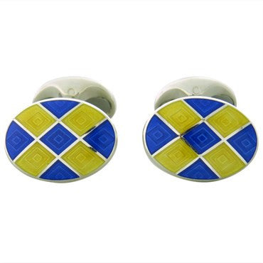 Deakin & Francis Sterling Silver Blue Yellow Oval Cufflinks - Oak Gem