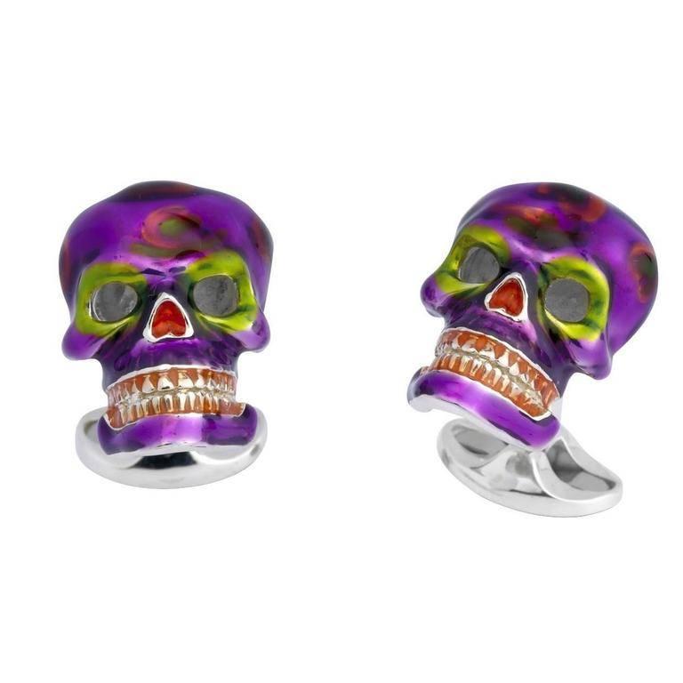 Deakin & Francis Mexican Skull Enamel Silver Cufflinks - Oak Gem