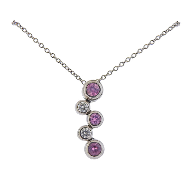 TIFFANY & Co. Platinum Diamond Pink Sapphire Heart Pendant Necklace $3,300