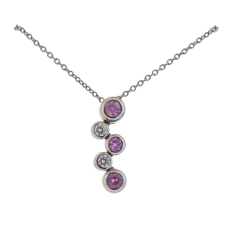 Tiffany & Co Bubbles Pink Sapphire Diamond Platinum Necklace - Oak Gem
