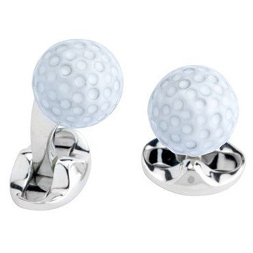 Deakin & Francis Sterling Silver White Enamel Golf Ball Cufflinks - Oak Gem