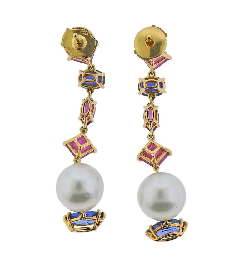 Assael Ruby Sapphire Pearl Gold Earrings - Oak Gem