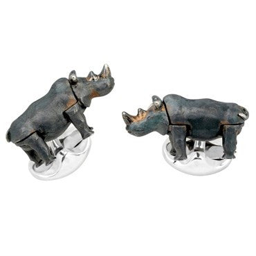 Deakin & Francis Sterling Silver Rhinoceros Cufflinks - Oakgem.com