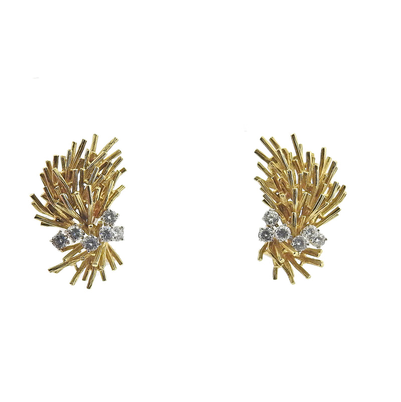 1970s Gold Diamond Cocktail Earrings