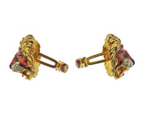 Frascarolo Gold Diamond Enamel Emerald Lion Cufflinks - Oak Gem