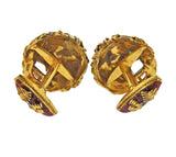 Frascarolo Gold Diamond Enamel Emerald Lion Cufflinks - Oak Gem